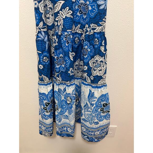 Farm Rio Full of Flowers Organic Cotton Midi Dress Blue Sz Small - Picture 5 of 10